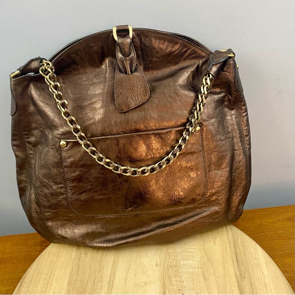 St John VTG Metallic Brown Leather Shoulder Bag Purse Y2K Made‎ in Italy Chic